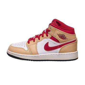 Підліткові кросівки Air Jordan 1 Mid GS 'Light Curry Cardinal Red'| 554725-201 554725-201 фото