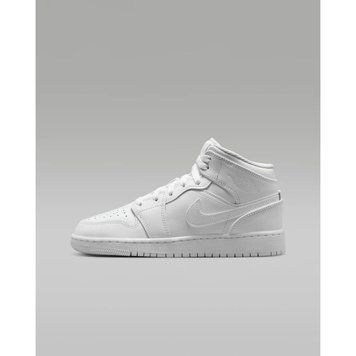 Підліткові кросівки Air Jordan 1 Mid GS 2023 'Triple White'| 554725-136 554725-136 фото